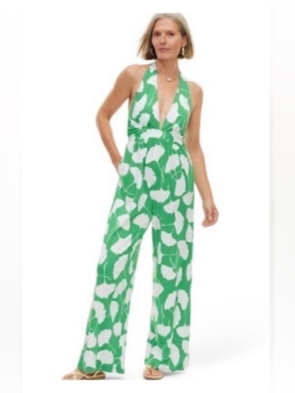 Diane Von Furstenberg for Target Green and White Halter Jumpsuit NWT - Picture 4 of 10